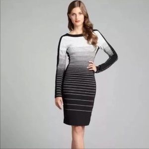 BCBG MAXAZRIA Black White striped jersey knit long sleeve 'Rigby' dress XXS